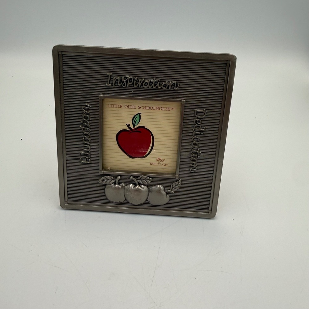 Russ Berrie Little Olde Schoolhouse Apple Picture Frame Pewter Teacher 4.5in